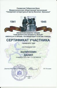 Сертификат участника Халлиулин Данил