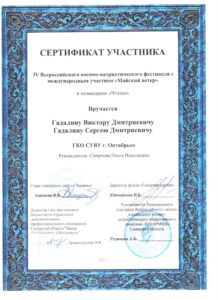 Сертификат участника Гадалин Виктор, Гадалин Сергей