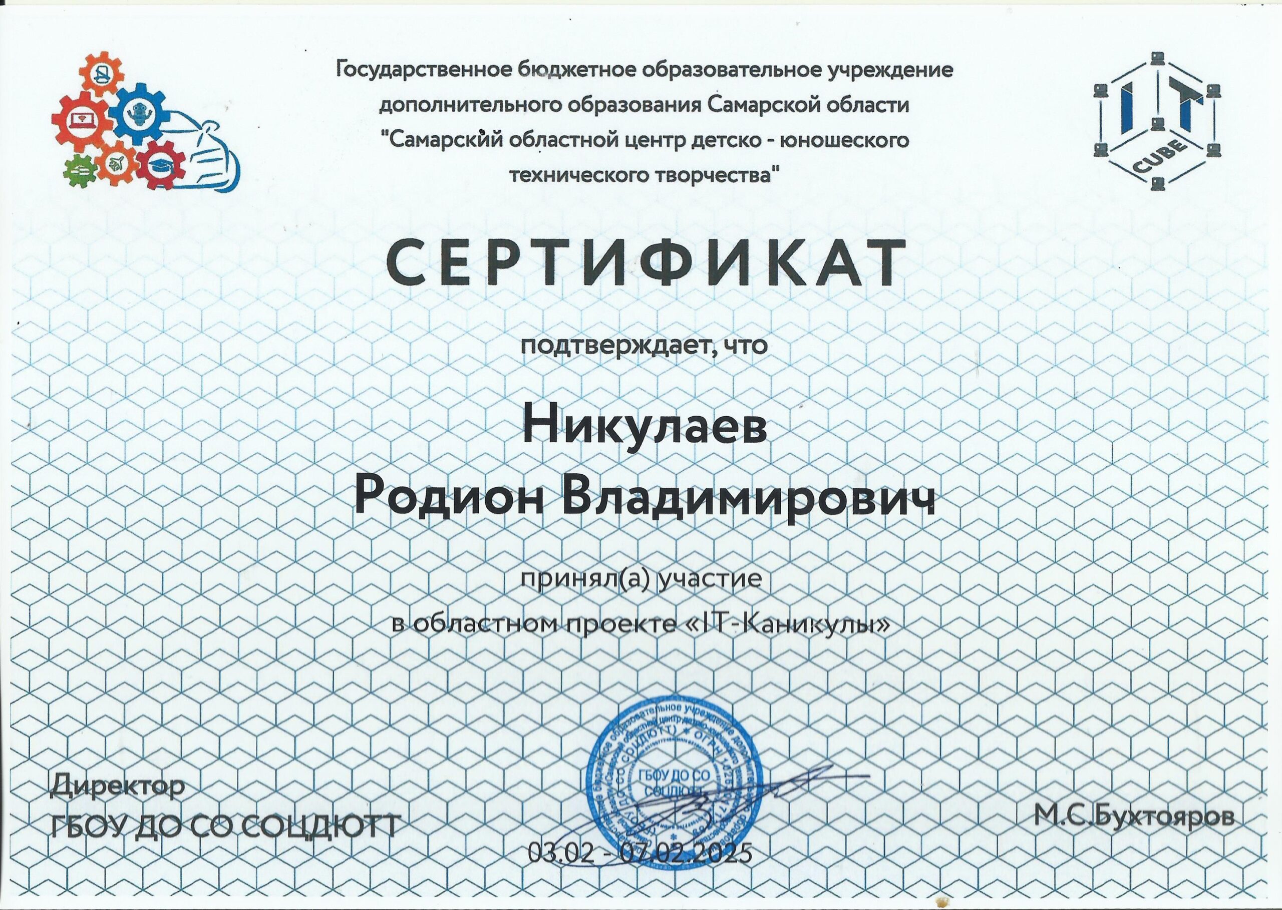 Никулаев Р. сертификат